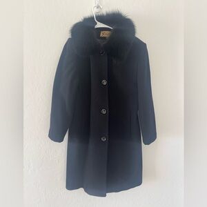 Sachi Women’s Lambswool Coat With Fox Fur Trim Black Size 10